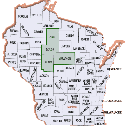 Taylor, Price, Pierce and Marathon Counties in Wisconsin